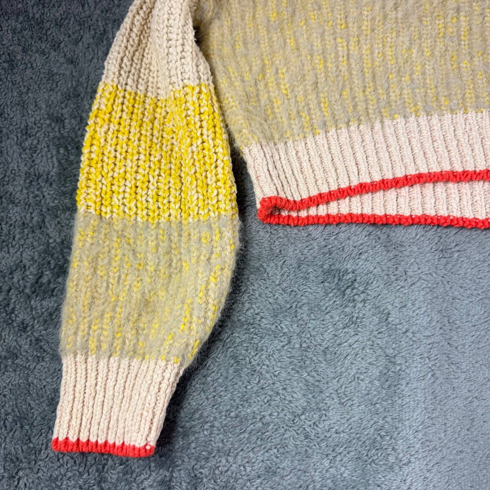 Free People Yellow Striped Cropped Mock Neck Chunky Knit Sweater Small - Picture 5 of 11